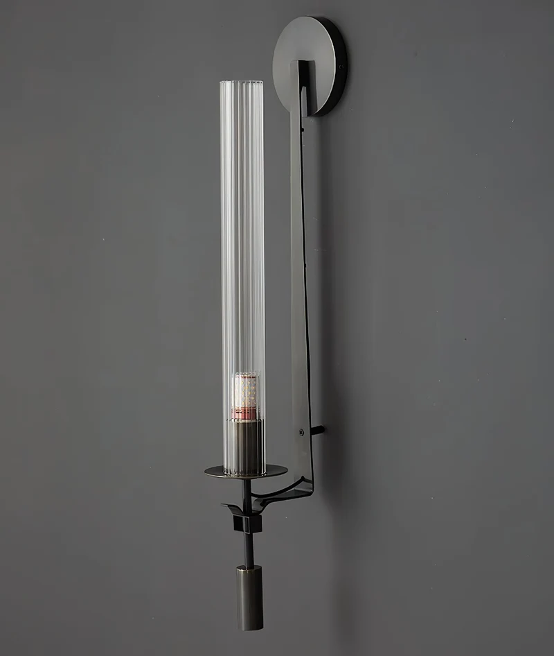 Klassieke Messing Wandlamp met Geribbeld Glas – 1940s Franse Stijl Cilinderlamp voor Gang Woonkamer Slaapkamer – E26 E27 Fitting – Enkel en Dubbel Lichtpunt | Sansoti