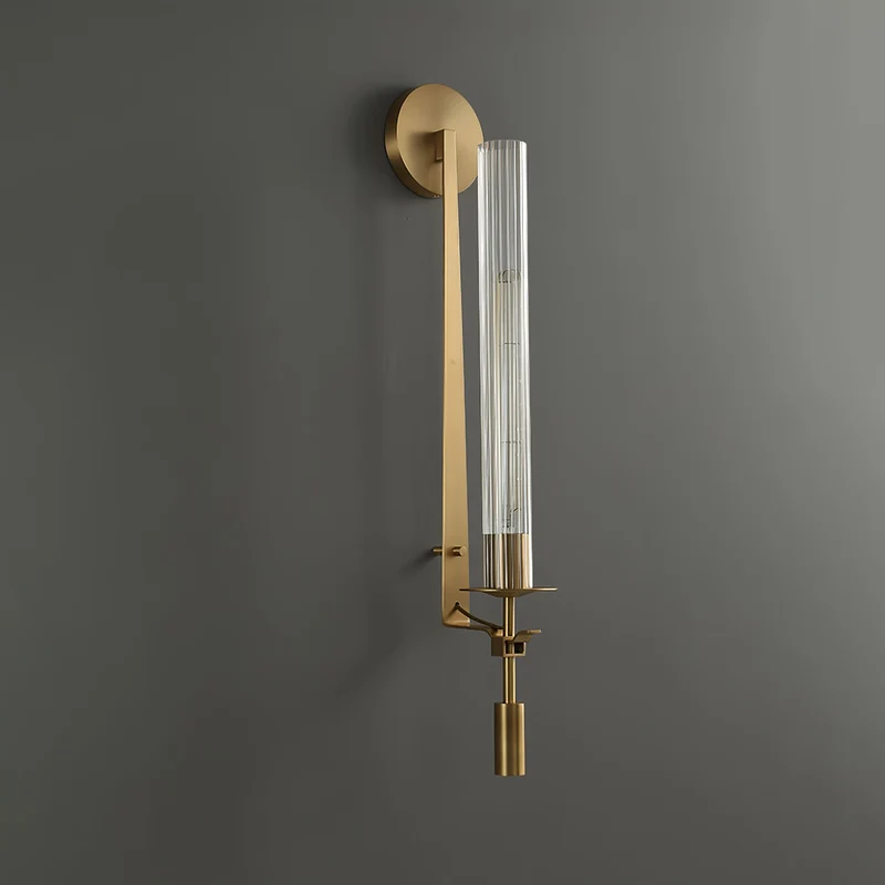 Klassieke Messing Wandlamp met Geribbeld Glas – 1940s Franse Stijl Cilinderlamp voor Gang Woonkamer Slaapkamer – E26 E27 Fitting – Enkel en Dubbel Lichtpunt | Sansoti