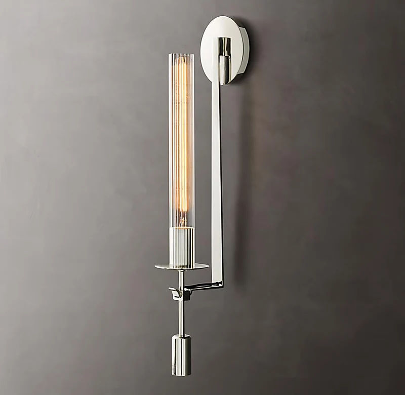 Klassieke Messing Wandlamp met Geribbeld Glas – 1940s Franse Stijl Cilinderlamp voor Gang Woonkamer Slaapkamer – E26 E27 Fitting – Enkel en Dubbel Lichtpunt | Sansoti