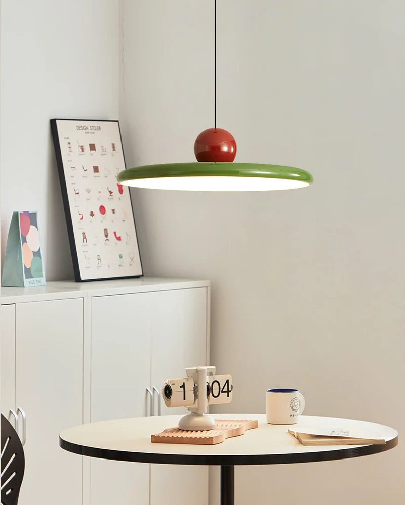 Hangende Plafondlamp Rond Stralend Disc Design Dimbaar 3 Kleuren 450cm Kabel Scandinavisch Interieur Rood Groen Beige | Sansoti
