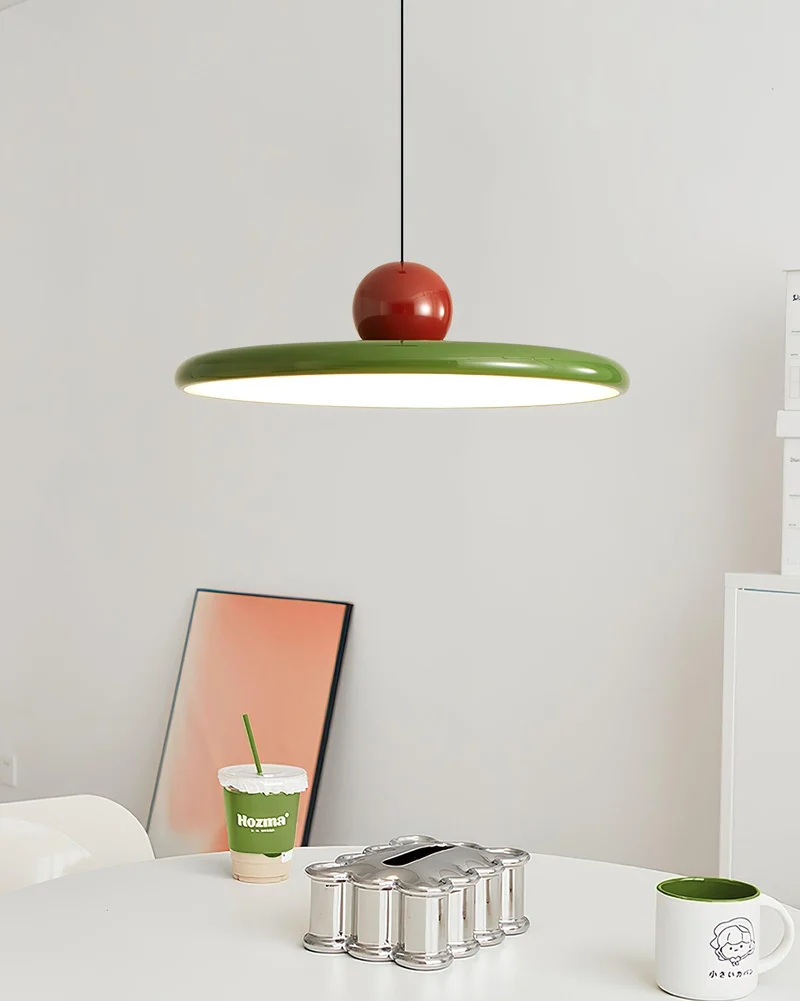 Hangende Plafondlamp Rond Stralend Disc Design Dimbaar 3 Kleuren 450cm Kabel Scandinavisch Interieur Rood Groen Beige | Sansoti