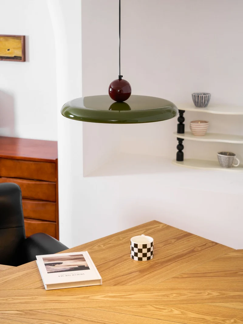 Hangende Plafondlamp Rond Stralend Disc Design Dimbaar 3 Kleuren 450cm Kabel Scandinavisch Interieur Rood Groen Beige | Sansoti