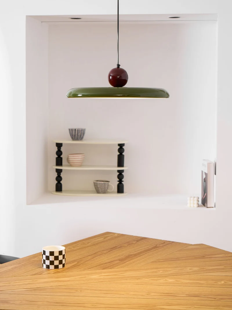 Hangende Plafondlamp Rond Stralend Disc Design Dimbaar 3 Kleuren 450cm Kabel Scandinavisch Interieur Rood Groen Beige | Sansoti