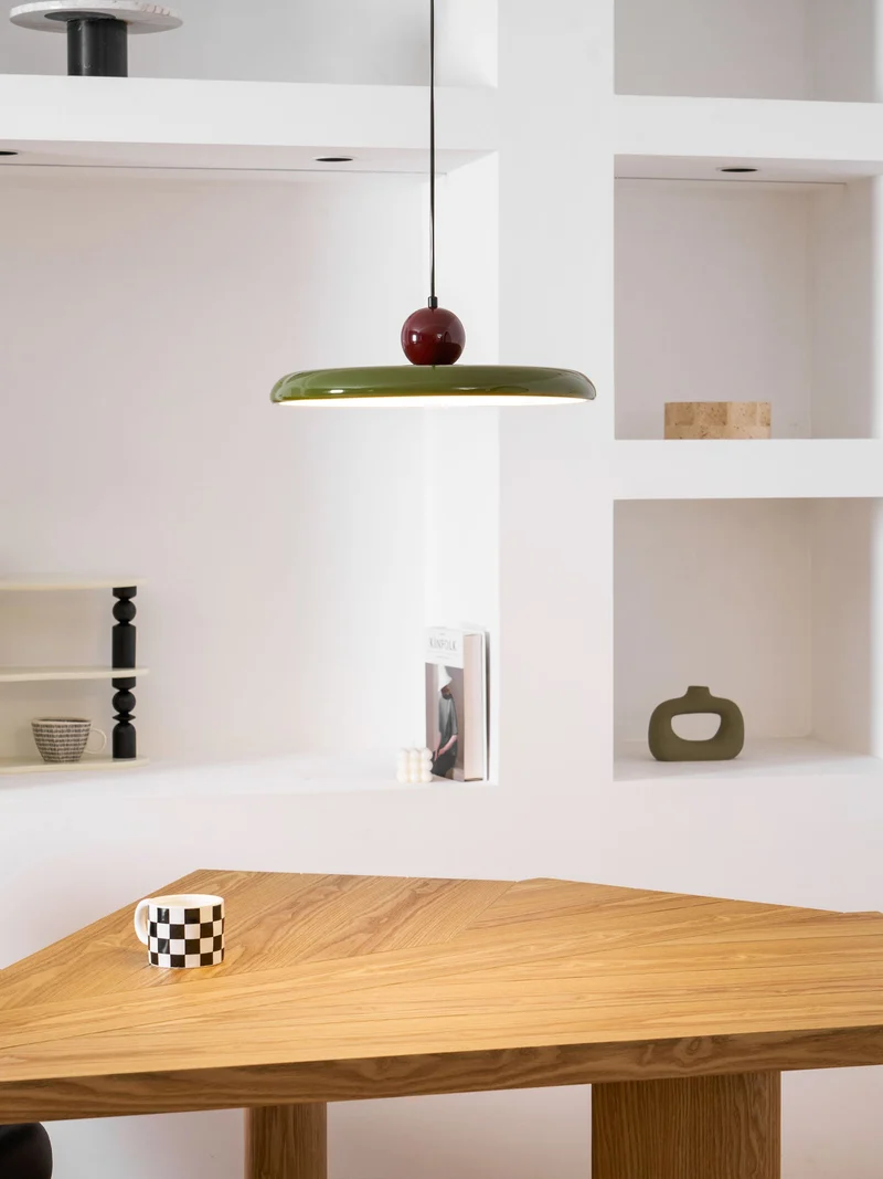 Hangende Plafondlamp Rond Stralend Disc Design Dimbaar 3 Kleuren 450cm Kabel Scandinavisch Interieur Rood Groen Beige | Sansoti