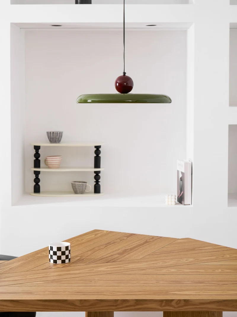 Hangende Plafondlamp Rond Stralend Disc Design Dimbaar 3 Kleuren 450cm Kabel Scandinavisch Interieur Rood Groen Beige | Sansoti
