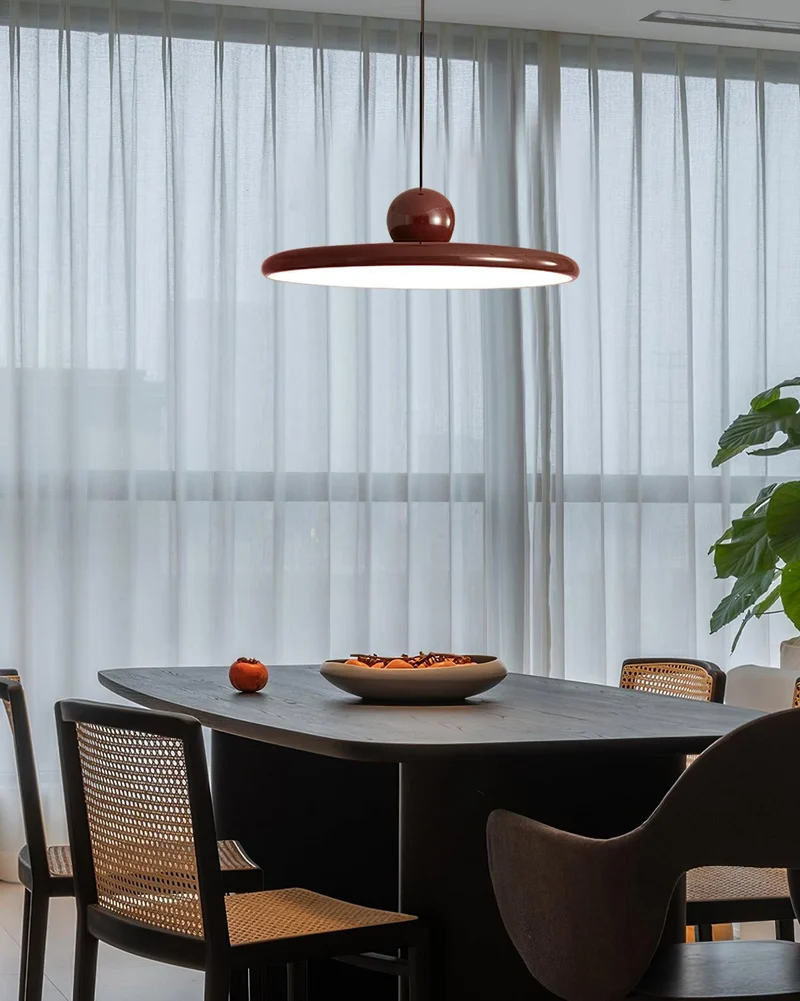 Hangende Plafondlamp Rond Stralend Disc Design Dimbaar 3 Kleuren 450cm Kabel Scandinavisch Interieur Rood Groen Beige | Sansoti