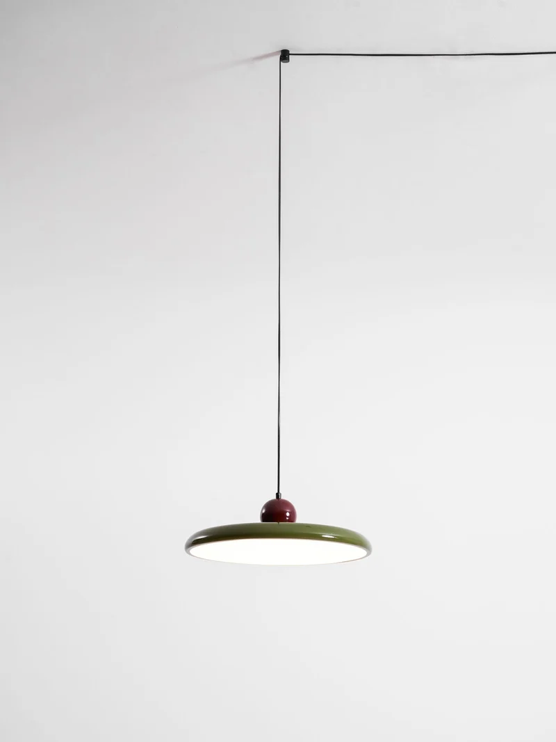 Hangende Plafondlamp Rond Stralend Disc Design Dimbaar 3 Kleuren 450cm Kabel Scandinavisch Interieur Rood Groen Beige | Sansoti