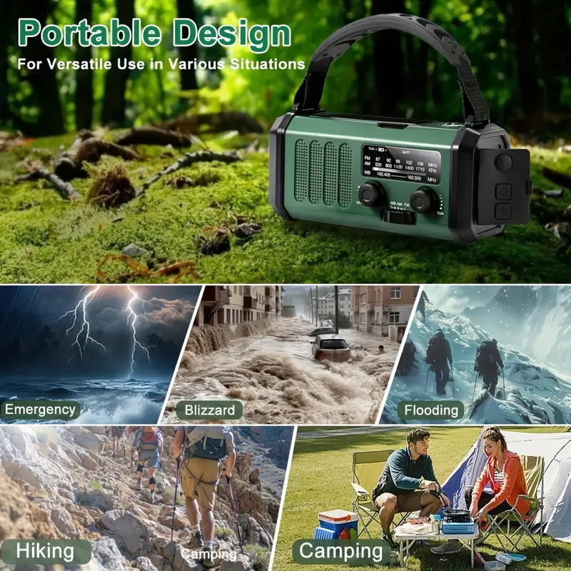 Multifunctionele Dynamo Noodradio 10000mAh Zonnepaneel Handslinger Weeralarm Zaklamp Powerbank Camping | Sansoti