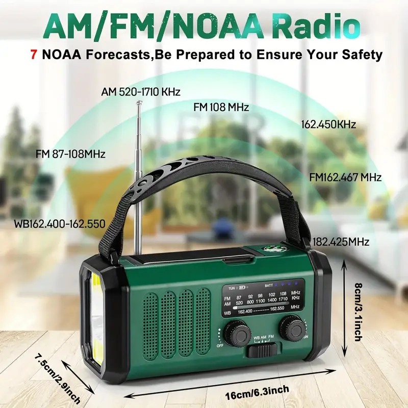 Multifunctionele Dynamo Noodradio 10000mAh Zonnepaneel Handslinger Weeralarm Zaklamp Powerbank Camping | Sansoti