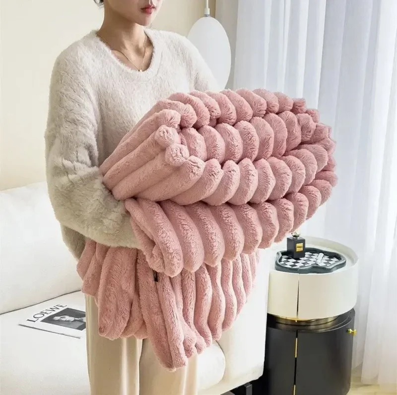 Pluche Fleece Plaid Wolkleed Deken Woonkamer Slaapkamer Bank Bed Zachte Warme Decoratieve Deken Wol Imitatie | Sansoti