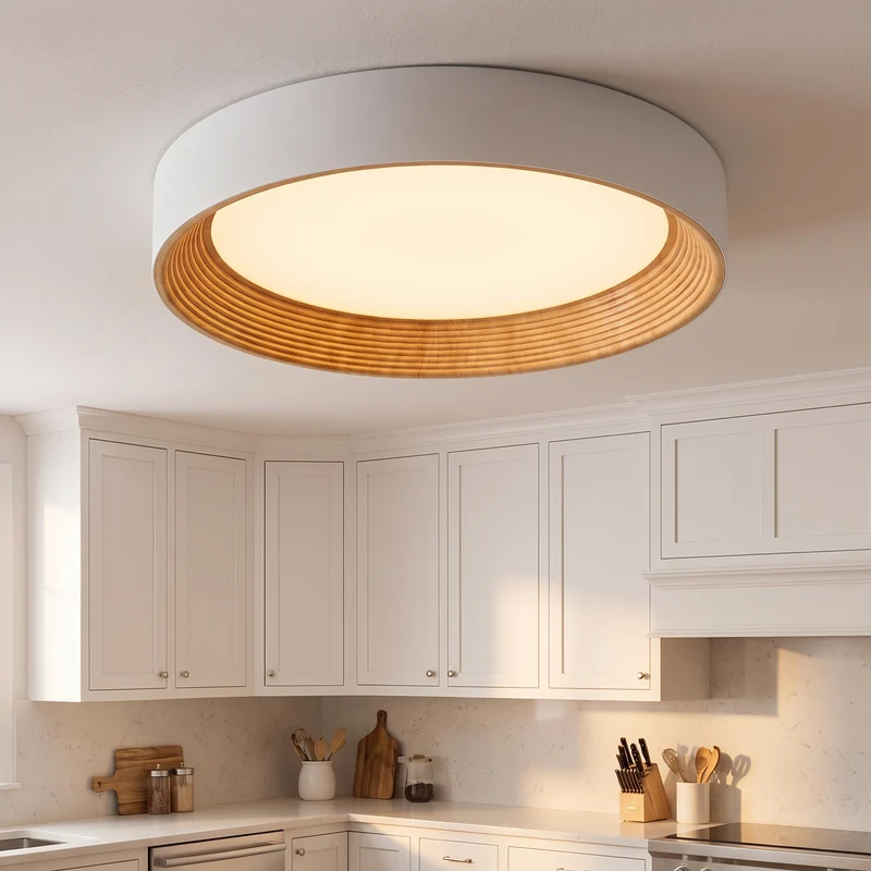 LED Plafondlamp Keuken Rond met Houten Rand – Warm Licht Opbouwlamp – Plafondverlichting voor Keuken Gang en Overloop | Sansoti