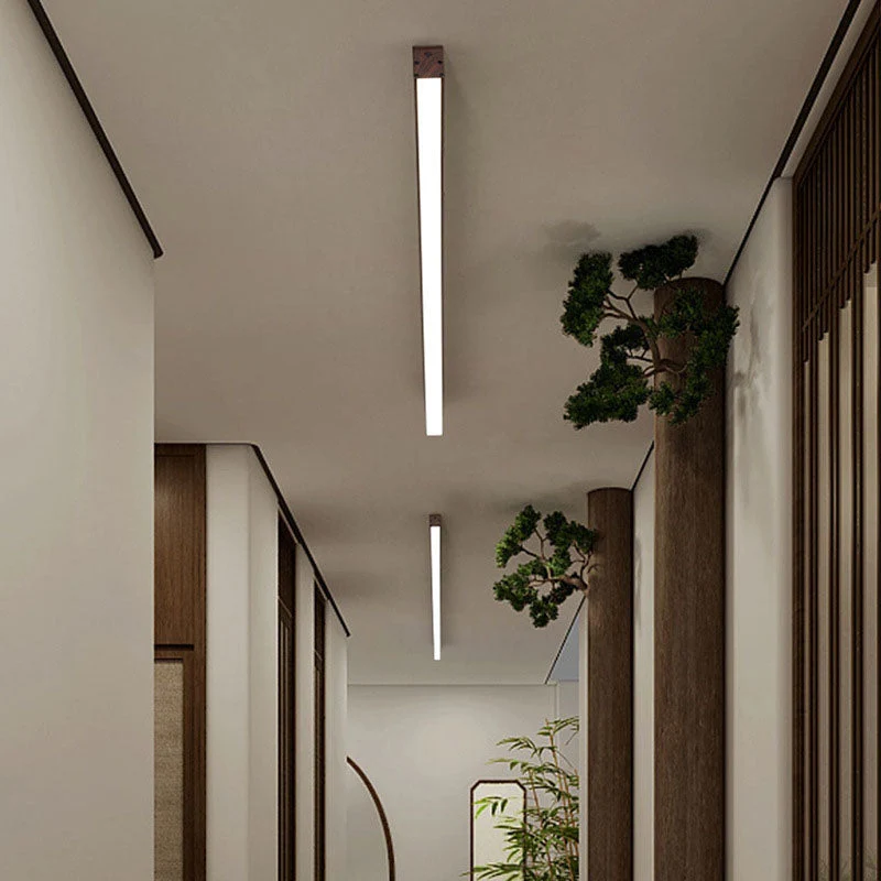 Gang Plafondlamp Hout Langwerpig 60cm 100cm 120cm Ingebouwde LED Lijnlamp Aluminium Hal | Sansoti