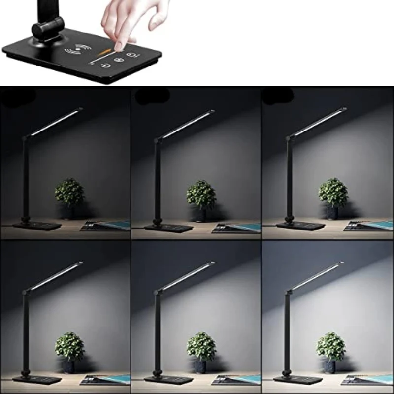 Bureaulamp met Draadloos Oplaadstation en Touch-bediening – Dimbaar LED-licht met 5 Kleurmodi en Opvouwbaar Ontwerp | Sansoti