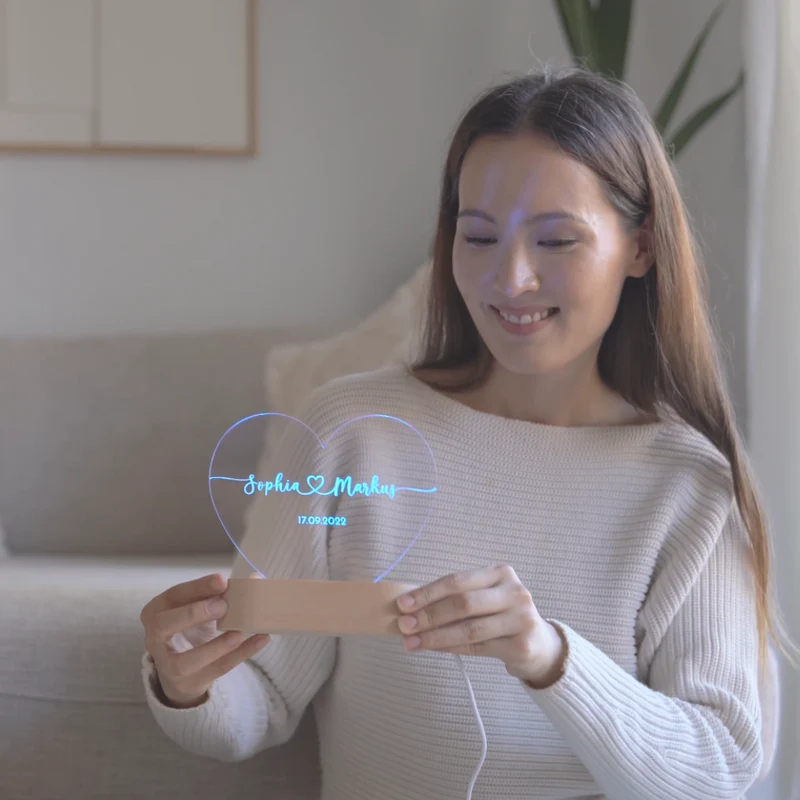 Gepersonaliseerde Nachtlamp met Namen en Datum – Romantisch Licht voor Koppels | Sansoti