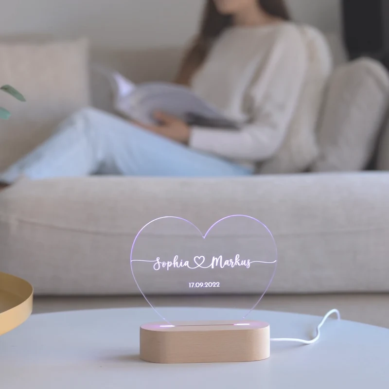 Gepersonaliseerde Nachtlamp met Namen en Datum – Romantisch Licht voor Koppels | Sansoti