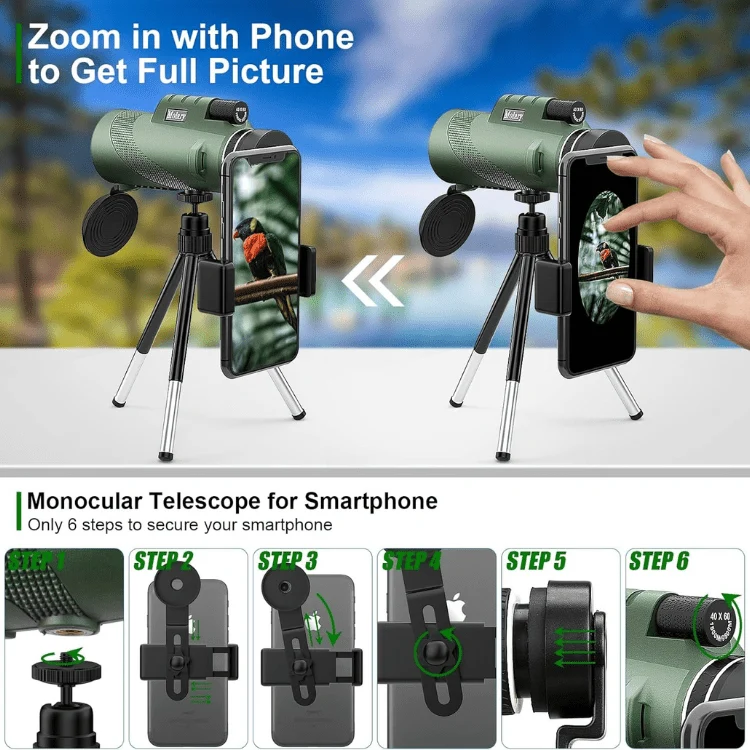 Compacte 600x Ultra-Zoom Monoculair – HD Lens, Lichtgewicht, Ideaal voor Wandelen, Vogels Kijken en Sportevenementen | Sansoti