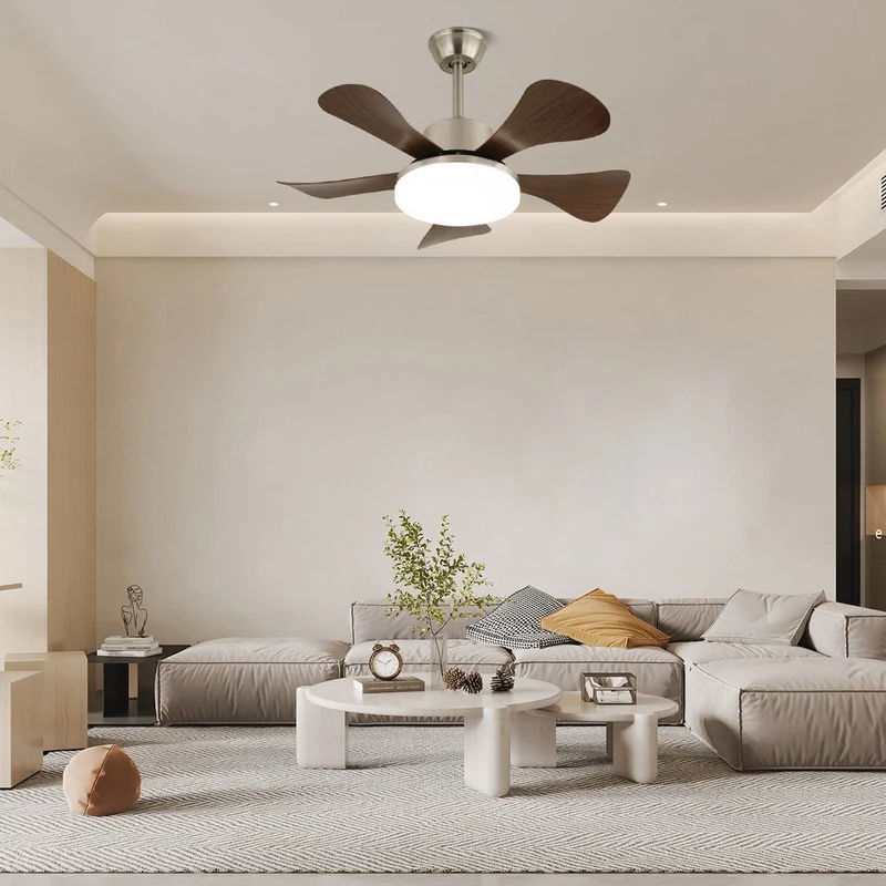 Plafondventilator met LED-verlichting Ø91cm in hout en metaal met 6 snelheden en afstandsbediening modern design voor woon- en slaapkamers binnengebruik | Sansoti