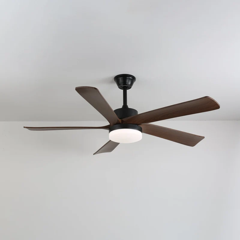 Moderne plafondventilator met verlichting en houten bladen – 6 snelheden LED plafondventilator hout – stil plafond ventilator met afstandsbediening – Scandinavische ventilatorlamp zwart en walnoot voor woonkamer slaapkamer | Sansoti