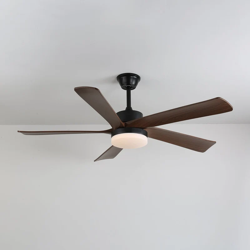 Moderne plafondventilator met verlichting en houten bladen – 6 snelheden LED plafondventilator hout – stil plafond ventilator met afstandsbediening – Scandinavische ventilatorlamp zwart en walnoot voor woonkamer slaapkamer | Sansoti