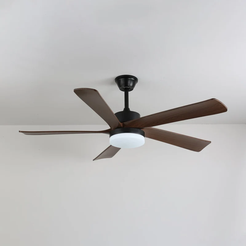 Moderne plafondventilator met verlichting en houten bladen – 6 snelheden LED plafondventilator hout – stil plafond ventilator met afstandsbediening – Scandinavische ventilatorlamp zwart en walnoot voor woonkamer slaapkamer | Sansoti