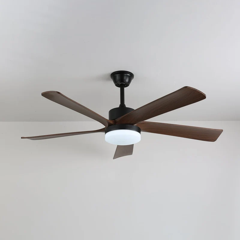 Moderne plafondventilator met verlichting en houten bladen – 6 snelheden LED plafondventilator hout – stil plafond ventilator met afstandsbediening – Scandinavische ventilatorlamp zwart en walnoot voor woonkamer slaapkamer | Sansoti