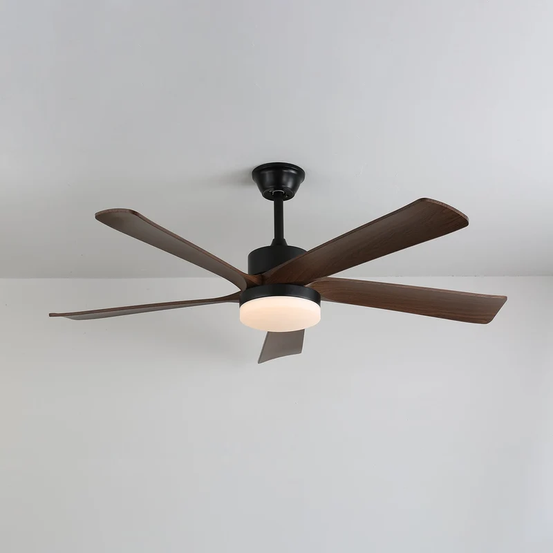 Moderne plafondventilator met verlichting en houten bladen – 6 snelheden LED plafondventilator hout – stil plafond ventilator met afstandsbediening – Scandinavische ventilatorlamp zwart en walnoot voor woonkamer slaapkamer | Sansoti