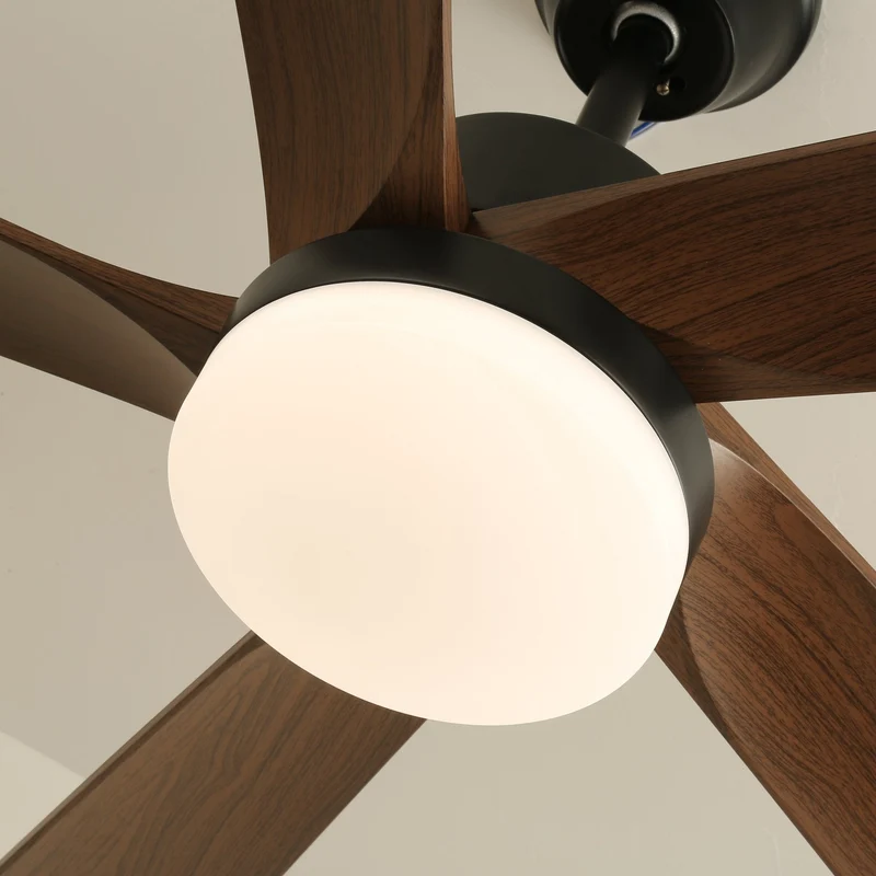 Moderne plafondventilator met verlichting en houten bladen – 6 snelheden LED plafondventilator hout – stil plafond ventilator met afstandsbediening – Scandinavische ventilatorlamp zwart en walnoot voor woonkamer slaapkamer | Sansoti