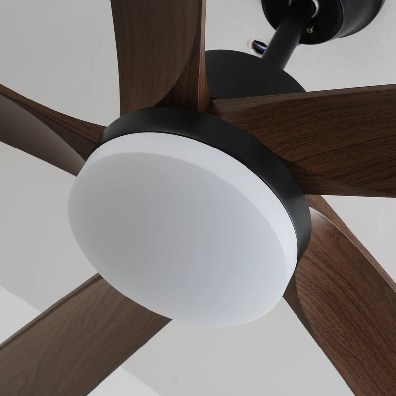 Moderne plafondventilator met verlichting en houten bladen – 6 snelheden LED plafondventilator hout – stil plafond ventilator met afstandsbediening – Scandinavische ventilatorlamp zwart en walnoot voor woonkamer slaapkamer | Sansoti