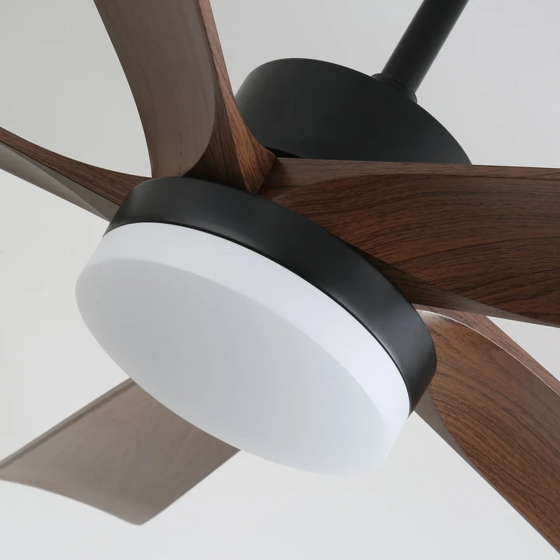Moderne plafondventilator met verlichting en houten bladen – 6 snelheden LED plafondventilator hout – stil plafond ventilator met afstandsbediening – Scandinavische ventilatorlamp zwart en walnoot voor woonkamer slaapkamer | Sansoti