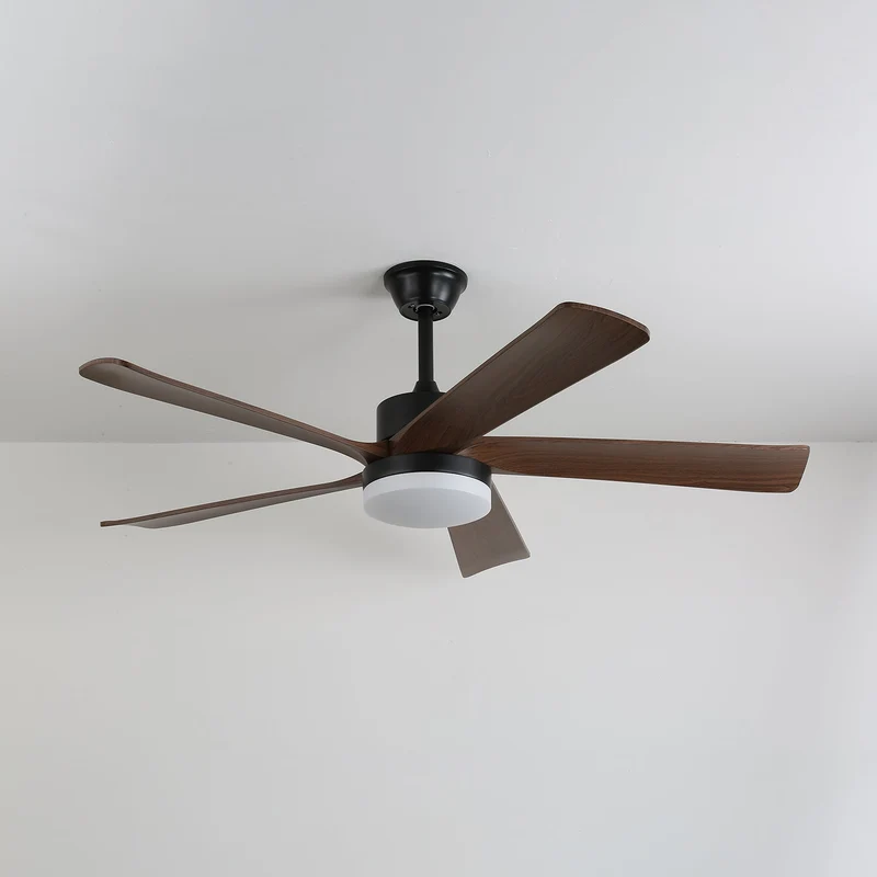 Moderne plafondventilator met verlichting en houten bladen – 6 snelheden LED plafondventilator hout – stil plafond ventilator met afstandsbediening – Scandinavische ventilatorlamp zwart en walnoot voor woonkamer slaapkamer | Sansoti