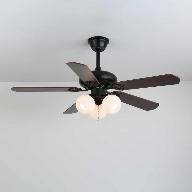 Plafondventilator met Verlichting Vintage Hout & Glas 107cm Scandinavische Stijl Retro Plafondlamp met Afstandsbediening | Sansoti
