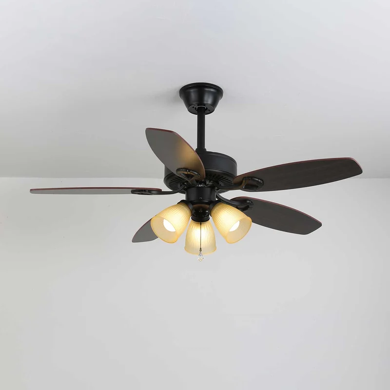 Plafondventilator met Verlichting Vintage Hout & Glas 107cm Scandinavische Stijl Retro Plafondlamp met Afstandsbediening | Sansoti