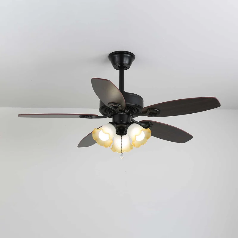 Plafondventilator met Verlichting Vintage Hout & Glas 107cm Scandinavische Stijl Retro Plafondlamp met Afstandsbediening | Sansoti