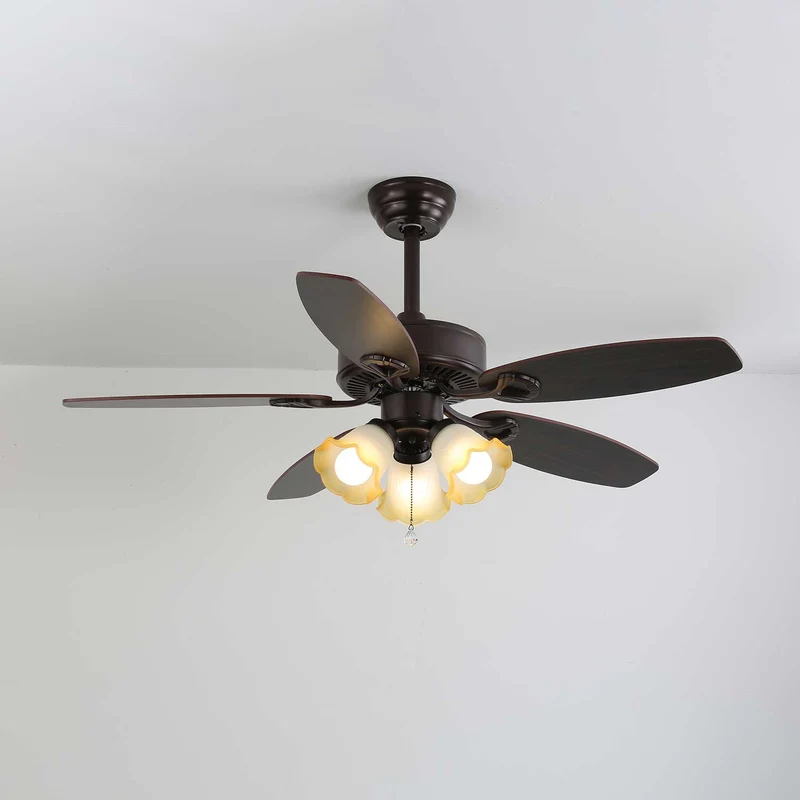 Plafondventilator met Verlichting Vintage Hout & Glas 107cm Scandinavische Stijl Retro Plafondlamp met Afstandsbediening | Sansoti