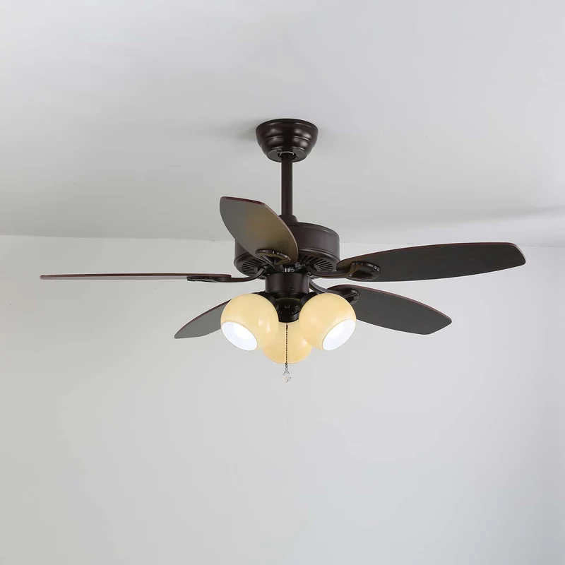 Plafondventilator met Verlichting Vintage Hout & Glas 107cm Scandinavische Stijl Retro Plafondlamp met Afstandsbediening | Sansoti