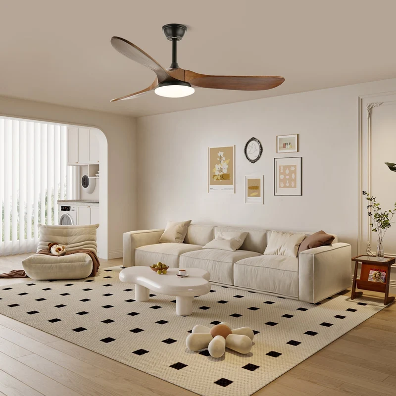 Scandinavische Plafondventilator met Verlichting | Moderne Ventilator met LED | Afstandsbediening & 6 Snelheden | Zwart Wit Houtnerf | Voor Slaapkamer Woonkamer | 106/132 cm | Sansoti