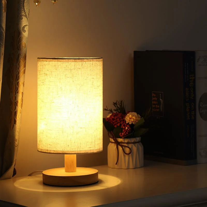 Organische Tafellamp Hout & Linnen – Dimbaar met Afstandsbediening & Touch | 3 Lichtkleuren | Sansoti