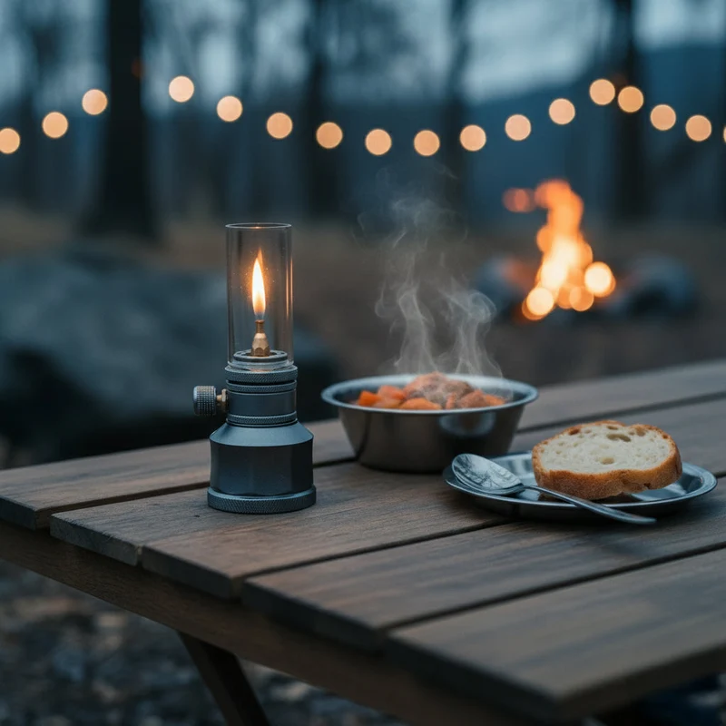 Vintage Campinglamp op Butaan met Verstelbare Vlam – Compact Buitenlicht voor Wandelaars en Avonturiers | Sansoti