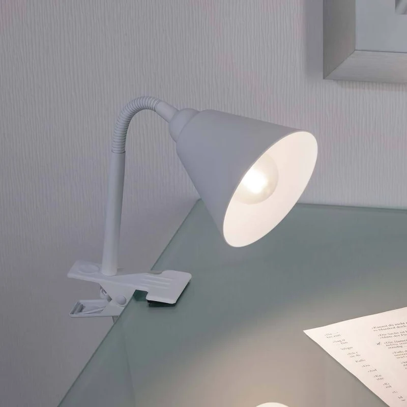 Klemmlampe Vitis mit Flexarm Schnurschalter Weiß