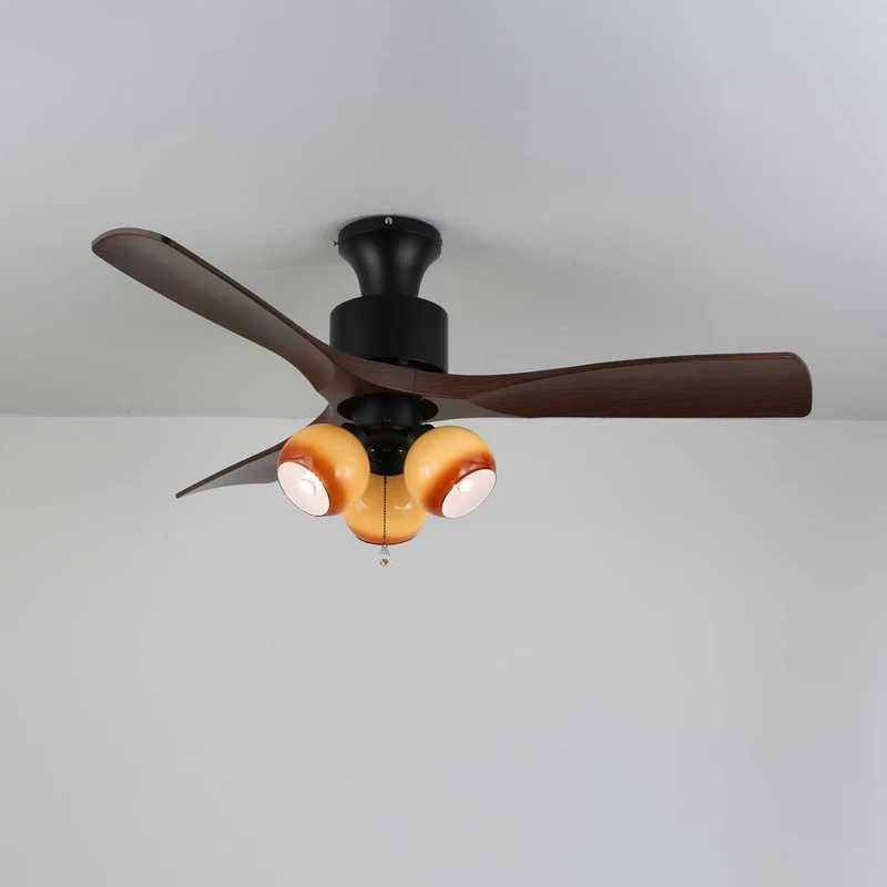 Vintage Plafondventilator met Verlichting — Glazen Lampenkap & Afstandsbediening | Sansoti