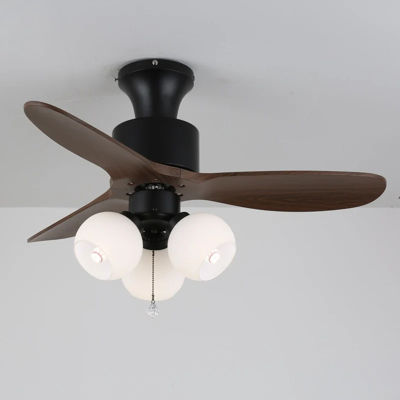 Vintage Plafondventilator met Verlichting — Glazen Lampenkap & Afstandsbediening | Sansoti