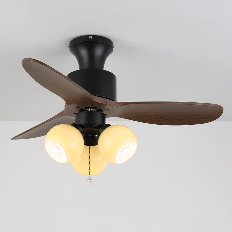 Vintage Plafondventilator met Verlichting — Glazen Lampenkap & Afstandsbediening | Sansoti