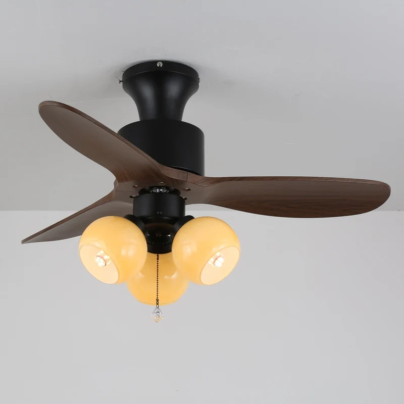 Vintage Plafondventilator met Verlichting — Glazen Lampenkap & Afstandsbediening | Sansoti
