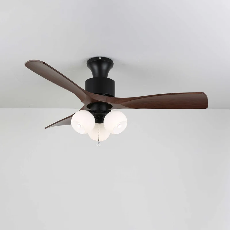 Vintage Plafondventilator met Verlichting — Glazen Lampenkap & Afstandsbediening | Sansoti