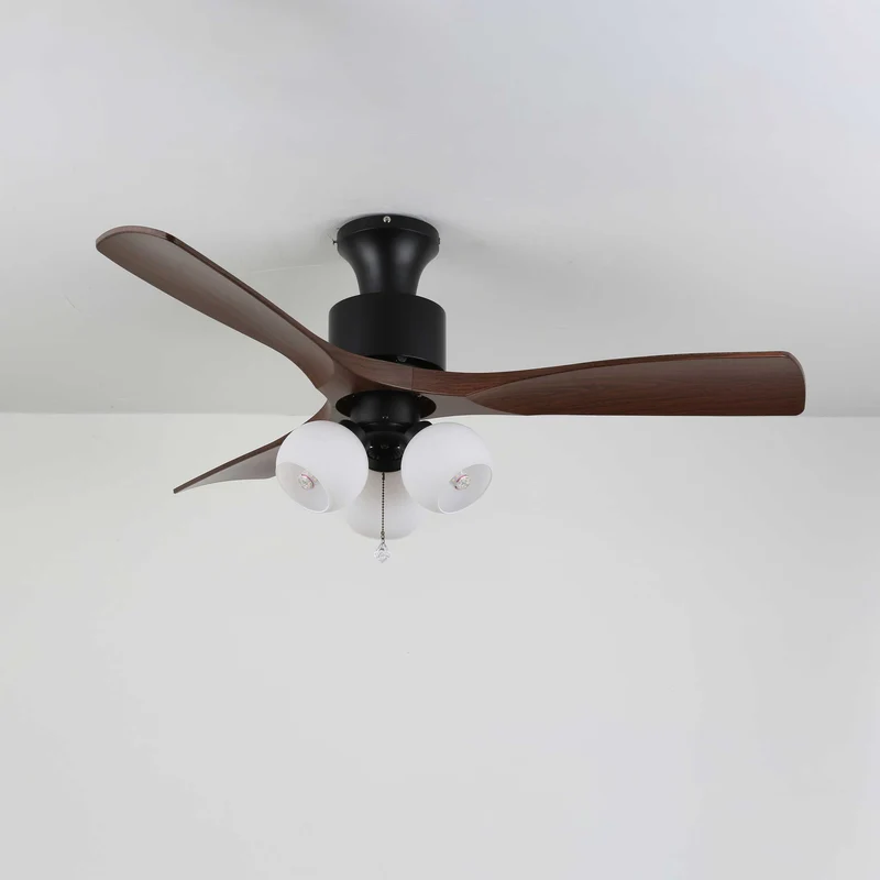 Vintage Plafondventilator met Verlichting — Glazen Lampenkap & Afstandsbediening | Sansoti