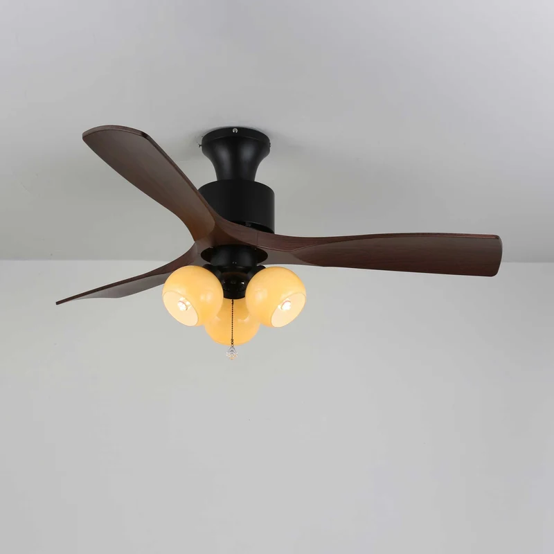 Vintage Plafondventilator met Verlichting — Glazen Lampenkap & Afstandsbediening | Sansoti