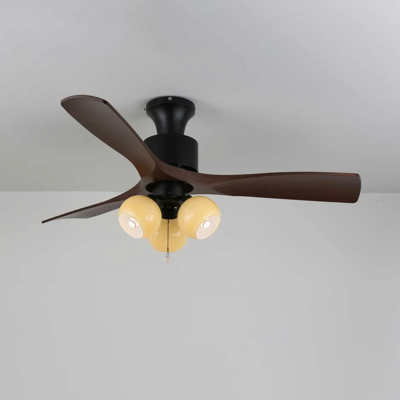 Vintage Plafondventilator met Verlichting — Glazen Lampenkap & Afstandsbediening | Sansoti