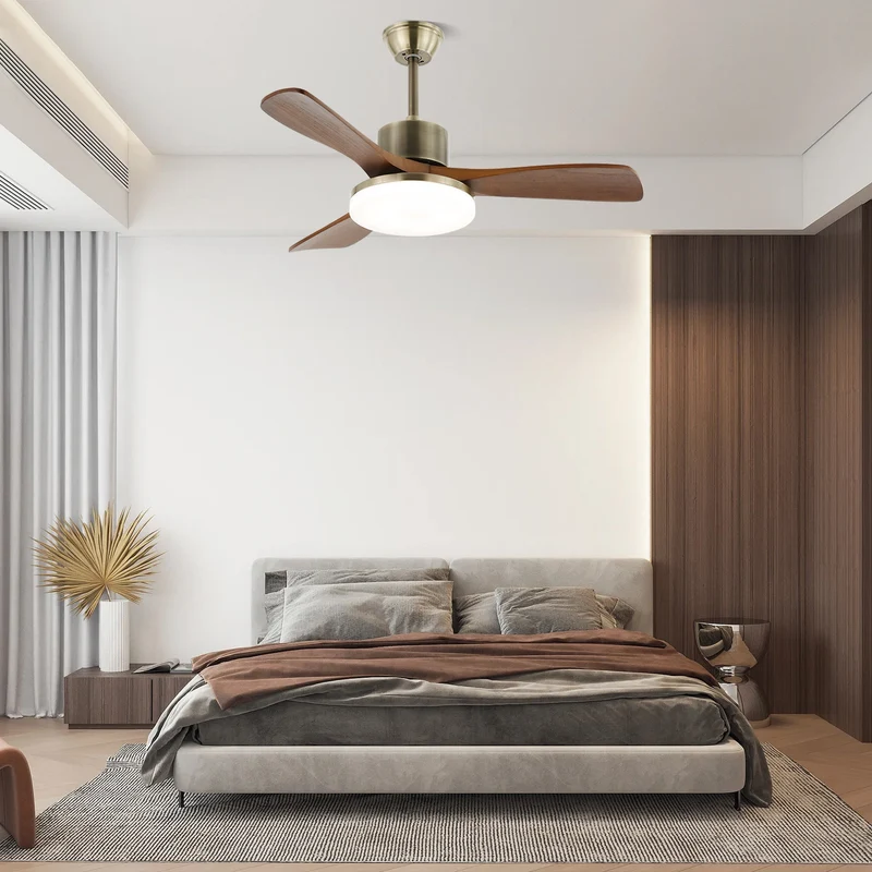 Plafondventilator met Verlichting – Minimalistische Ventilator in Zilver en Hout – 6 Snelheden – Afstandsbediening – 106/132 cm – LED 35W – Plafondverlichting met Ventilatiefunctie | Sansoti