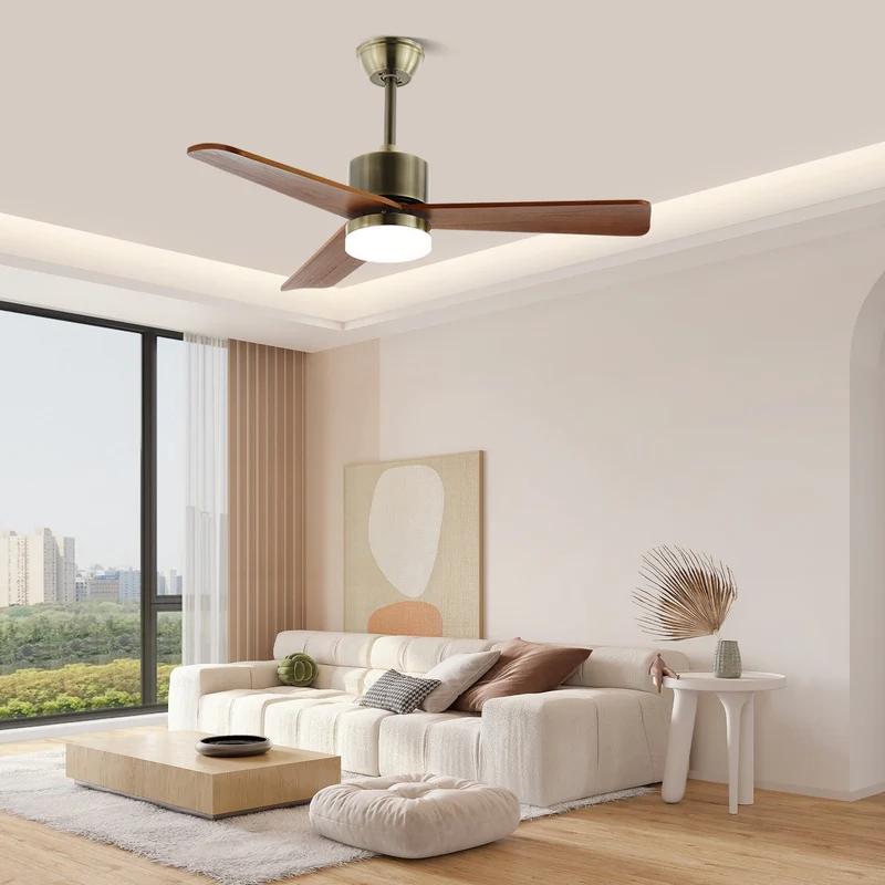 Plafondventilator met Verlichting – Minimalistische Ventilator in Zilver en Hout – 6 Snelheden – Afstandsbediening – 106/132 cm – LED 35W – Plafondverlichting met Ventilatiefunctie | Sansoti