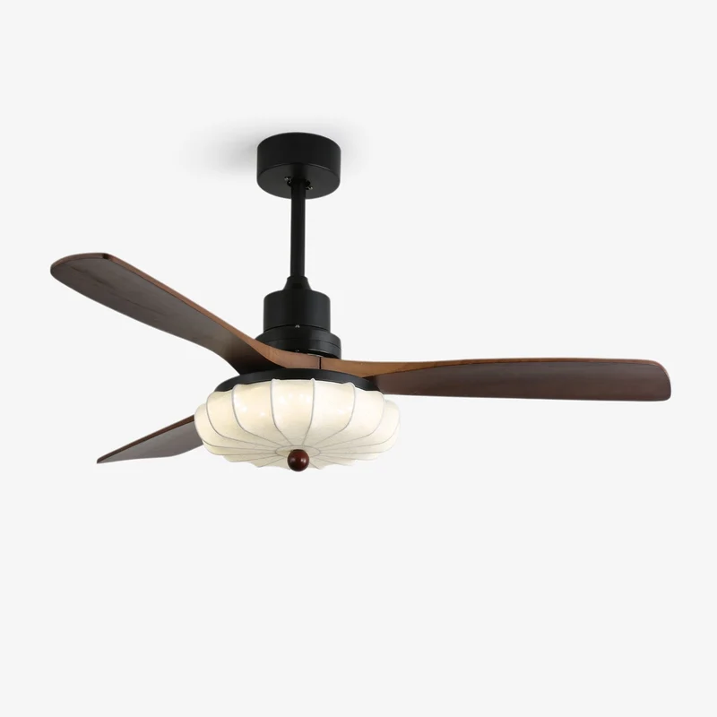 Plafondventilator met Verlichting Vintage Glazen Kap Houten Bladen 91-132cm | Sansoti